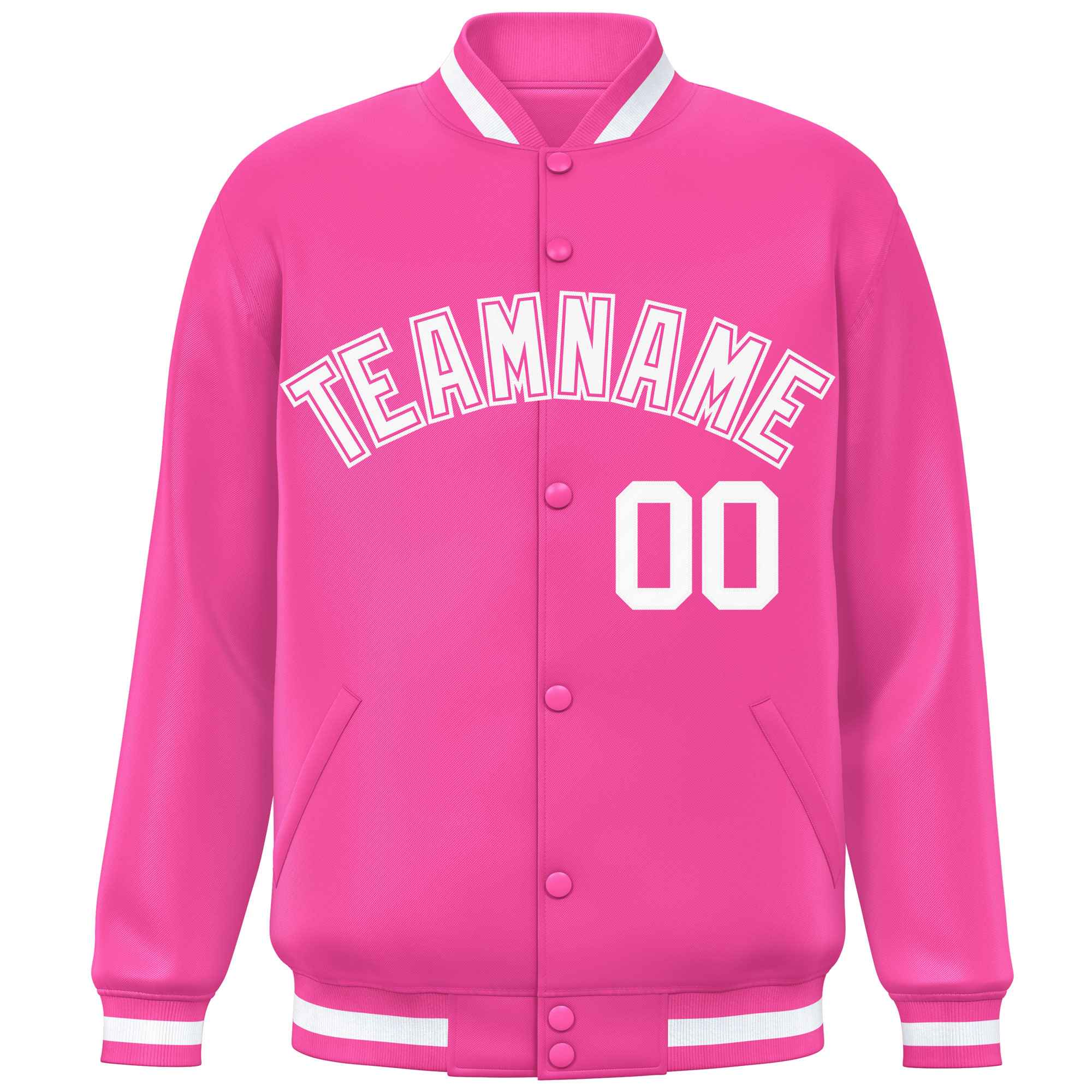 Veste de baseball Letterman de style classique à pression intégrale rose et blanche personnalisée