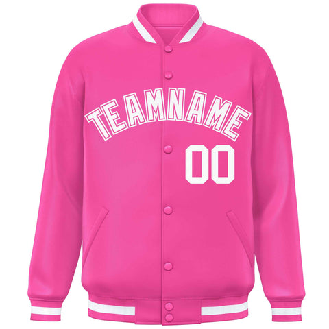 Custom Pink White Varsity Full-Snap Classic Style Letterman Baseball Jacket
