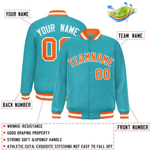 Veste de baseball Letterman personnalisée Aqua Orange-Blanc Varsity Full-Snap de style classique