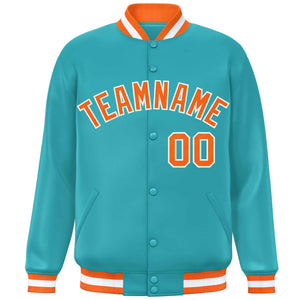 Veste de baseball Letterman personnalisée Aqua Orange-Blanc Varsity Full-Snap de style classique