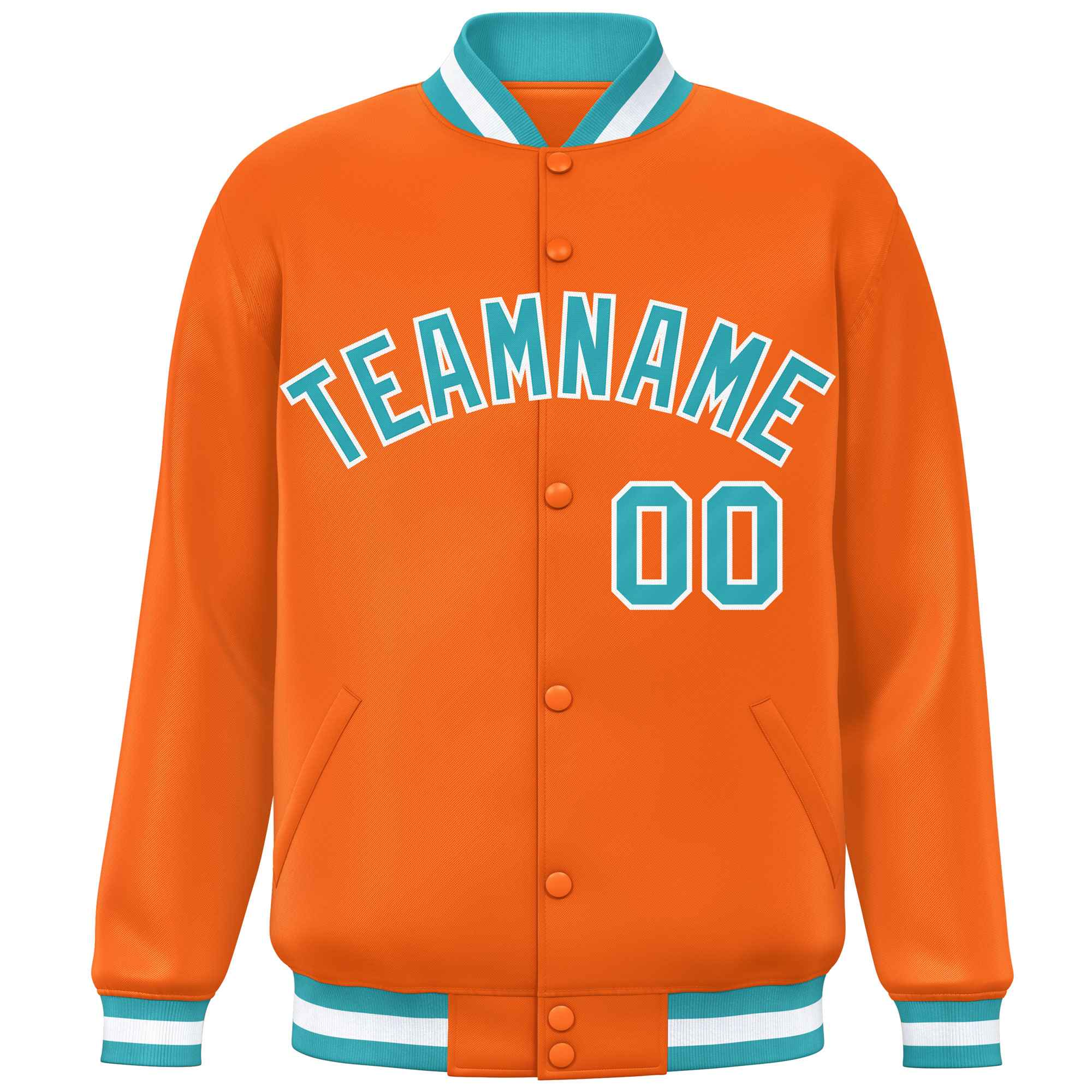 Veste de baseball Letterman de style classique à bouton-pression orange Aqua-White personnalisée