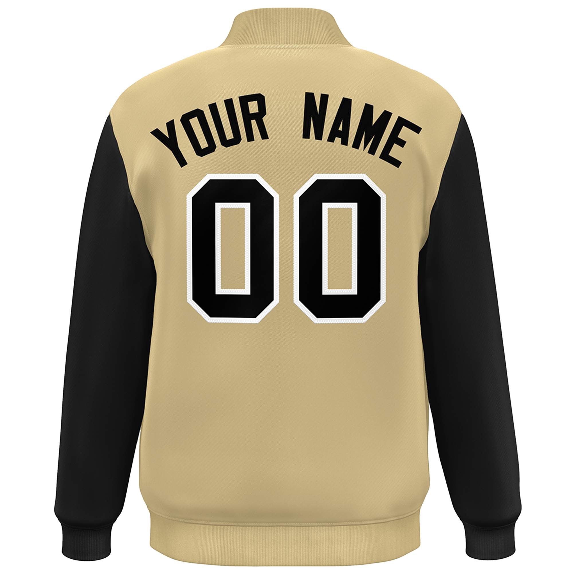 Custom Khaki Black-White Color Block Varsity Full-Snap Bomber Jacket