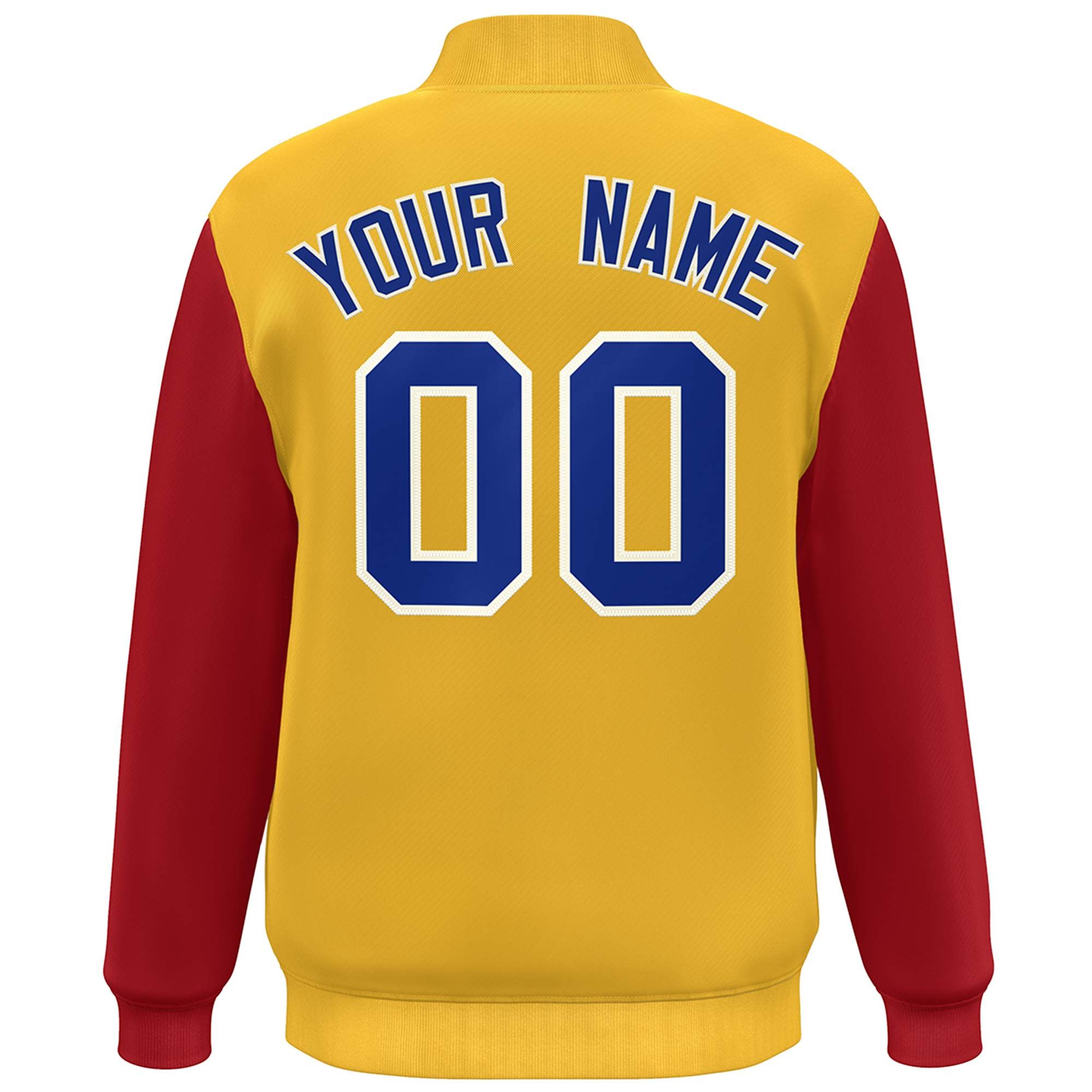 Custom Yellow Red-Royal Color Block Varsity Full-Snap Bomber Jacket