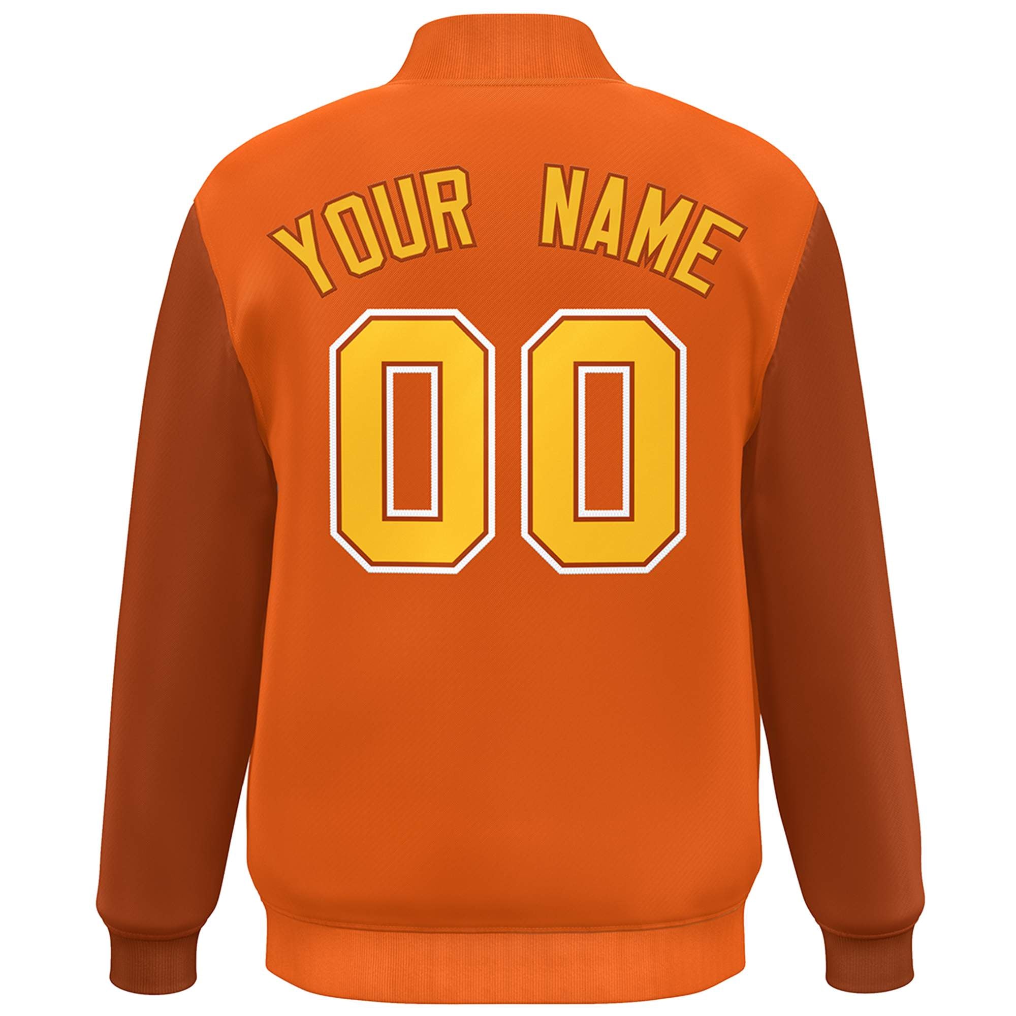 Custom Orange Yellow Color Block Varsity Full-Snap Bomber Jacket