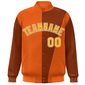 Custom Orange Yellow Color Block Varsity Full-Snap Bomber Jacket