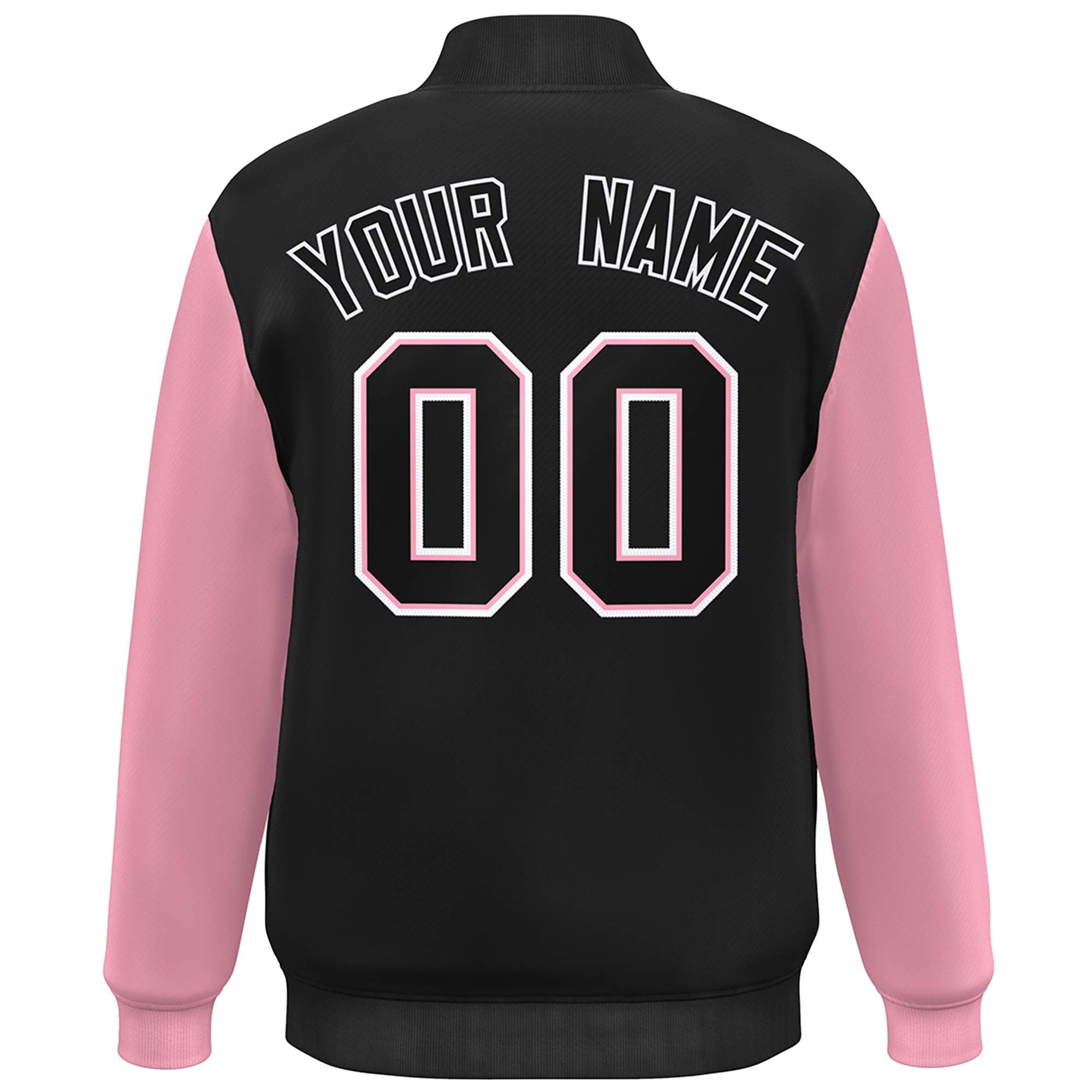 Custom Black Pink-White Color Block Varsity Full-Snap Bomber Jacket