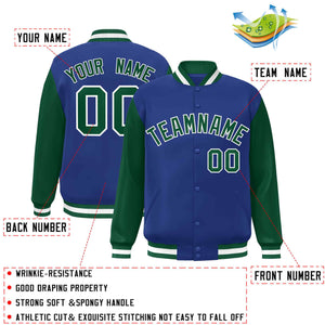 Custom Royal Green-White Raglan Sleeves Varsity Full-Snap Letterman Jacket