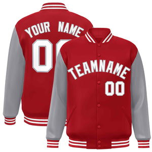 Custom Red White-Gray Raglan Sleeves Varsity Full-Snap Letterman Jacket