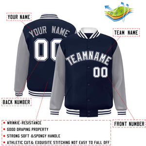 Custom Navy White-Navy Raglan Sleeves Varsity Full-Snap Letterman Jacket