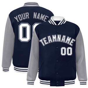 Custom Navy White-Navy Raglan Sleeves Varsity Full-Snap Letterman Jacket