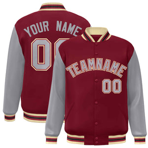 Custom Crimson Gray-Crimson Raglan Sleeves Varsity Full-Snap Letterman Jacket