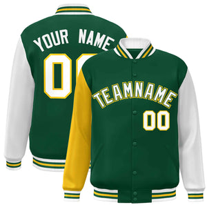 Custom Green White-Green Raglan Sleeves Varsity Full-Snap Letterman Jacket