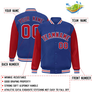 Veste Letterman Varsity Full-Snap Custom Royal Red-Royal Raglan Sleeves