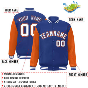 Veste Letterman Varsity Full-Snap Custom Royal White-Royal Raglan Sleeves