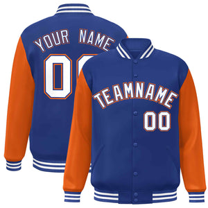 Veste Letterman Varsity Full-Snap Custom Royal White-Royal Raglan Sleeves