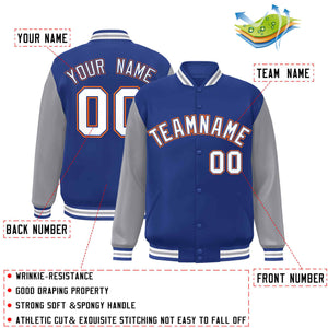 Custom Royal White-Royal Raglan Sleeves Varsity Full-Snap Letterman Jacket