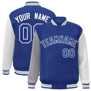 Custom Royal Royal-White Raglan Sleeves Varsity Full-Snap Letterman Jacket