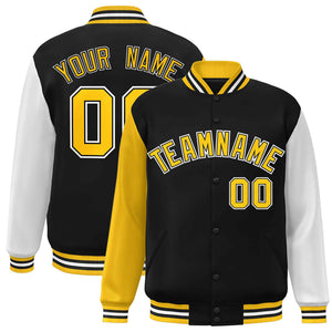 Custom Black Gold-Black Raglan Sleeves Varsity Full-Snap Letterman Jacket