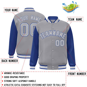 Veste Letterman Varsity Full-Snap à manches raglan gris-blanc personnalisée