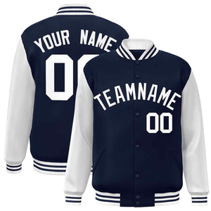 Veste Letterman Varsity Full-Snap à manches raglan blanches et personnalisées