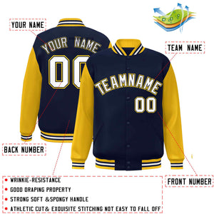 Custom Navy White-Navy Raglan Sleeves Varsity Full-Snap Letterman Jacket