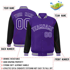 Custom Purple Purple-White Raglan Sleeves Varsity Full-Snap Letterman Jacket