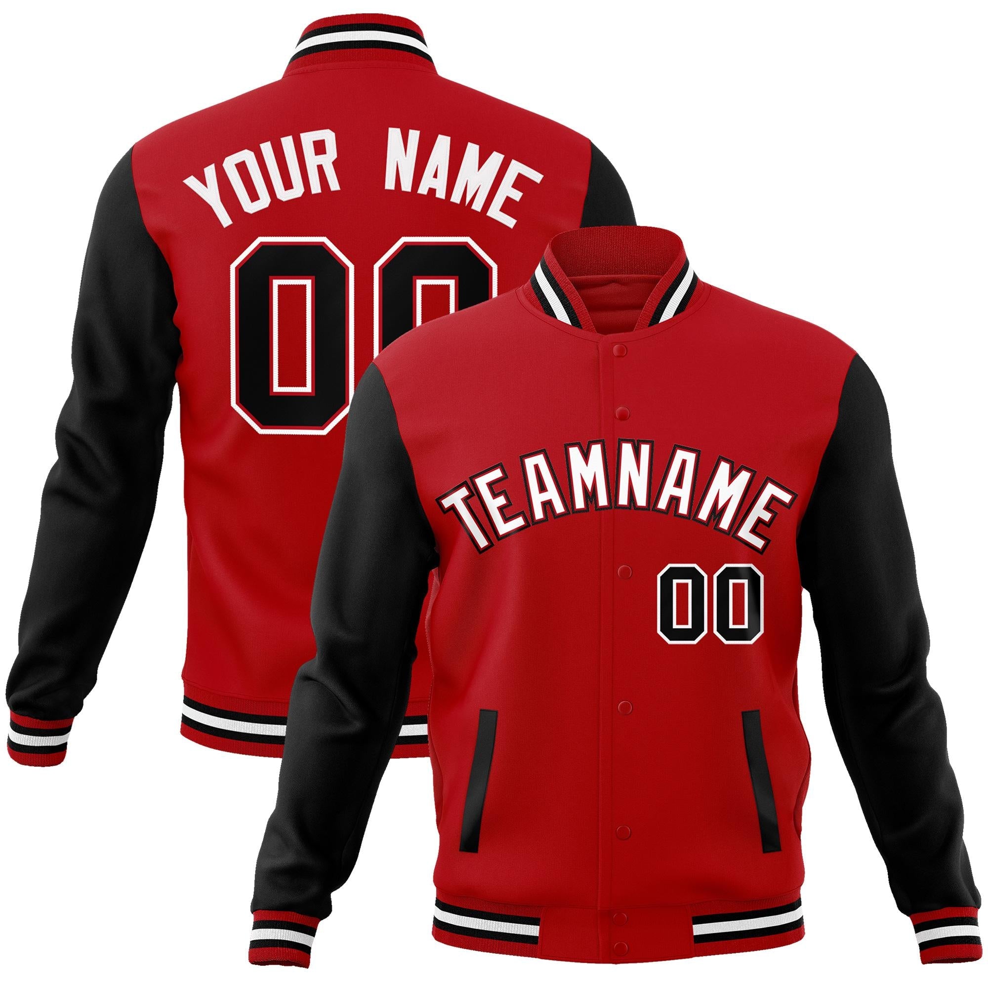 Custom Red White-Red Raglan Sleeves Varsity Full-Snap Letterman Jacket