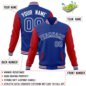 Veste Letterman Varsity à manches raglan Royal Royal-White personnalisée