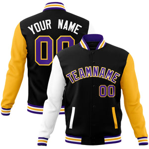 Custom Black Purple-White Raglan Sleeves Varsity Full-Snap Letterman Jacket