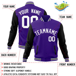 Custom Purple White Raglan Sleeves Varsity Full-Snap Letterman Jacket