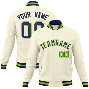 Custom Khaki Navy-White Classic Style Varsity Full-Snap Letterman Jacket