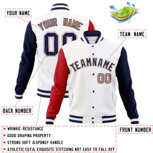 Veste Letterman Varsity Full-Snap à manches raglan blanches et blanches personnalisées