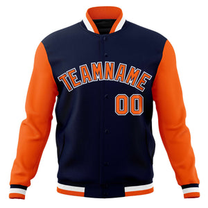 Custom Navy Orange-White Varsity Full-Snap Raglan Sleeves Letterman Baseball Jacket