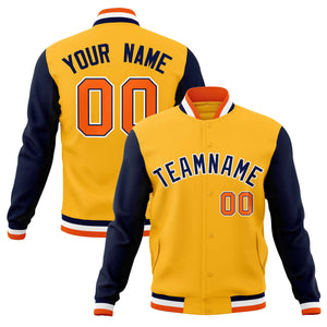 Custom Yellow Navy-White Varsity Full-Snap Raglan Sleeves Letterman Baseball Jacket