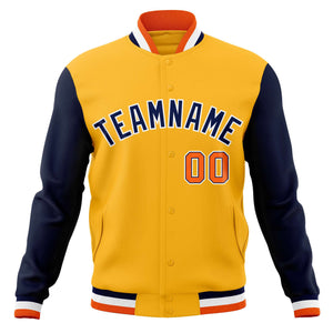 Custom Yellow Navy-White Varsity Full-Snap Raglan Sleeves Letterman Baseball Jacket