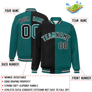 Custom Aqua Noir-Blanc Letterman Deux Tons Split Fashion Varsity Full-Snap Jacket