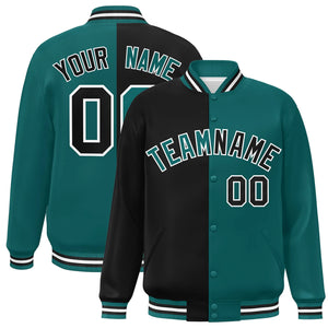 Custom Aqua Noir-Blanc Letterman Deux Tons Split Fashion Varsity Full-Snap Jacket