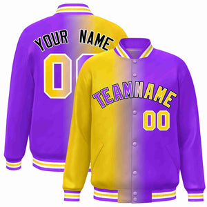 Custom Yellow Purple-White Gradient Fashion Letterman Bomber Varsity Jacket