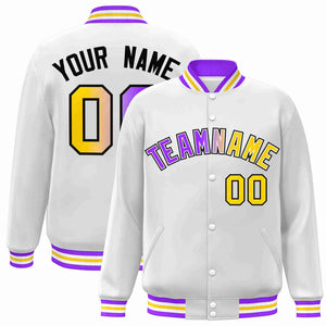 Custom White Purple-White Gradient Fashion Letterman Bomber Varsity Jacket