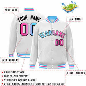 Custom White Powder Blue-White Gradient Fashion Letterman Bomber Varsity Jacket