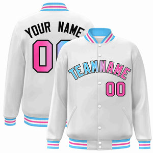 Custom White Powder Blue-White Gradient Fashion Letterman Bomber Varsity Jacket