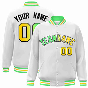 Custom White Green-White Gradient Fashion Letterman Bomber Varsity Jacket