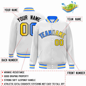 Custom White Yellow-White Gradient Fashion Letterman Bomber Varsity Jacket