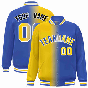 Custom Yellow Royal-White Gradient Fashion Letterman Bomber Varsity Jacket