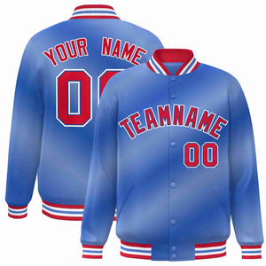 Custom Light Blue Red-Royal Gradient Fashion Letterman Bomber Varsity Jacket