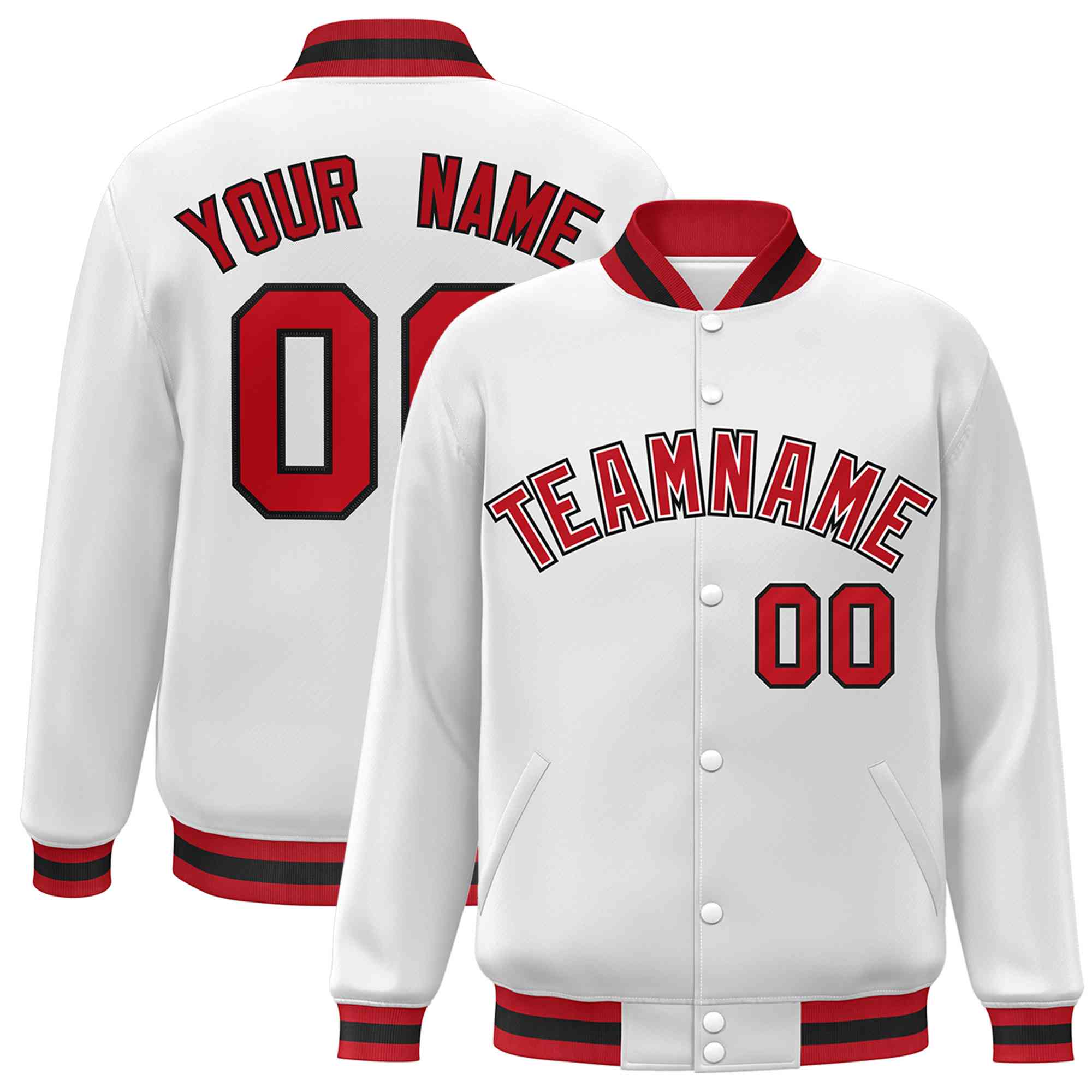 Custom White Red-White Classic Style Varsity Full-Snap Letterman Jacket