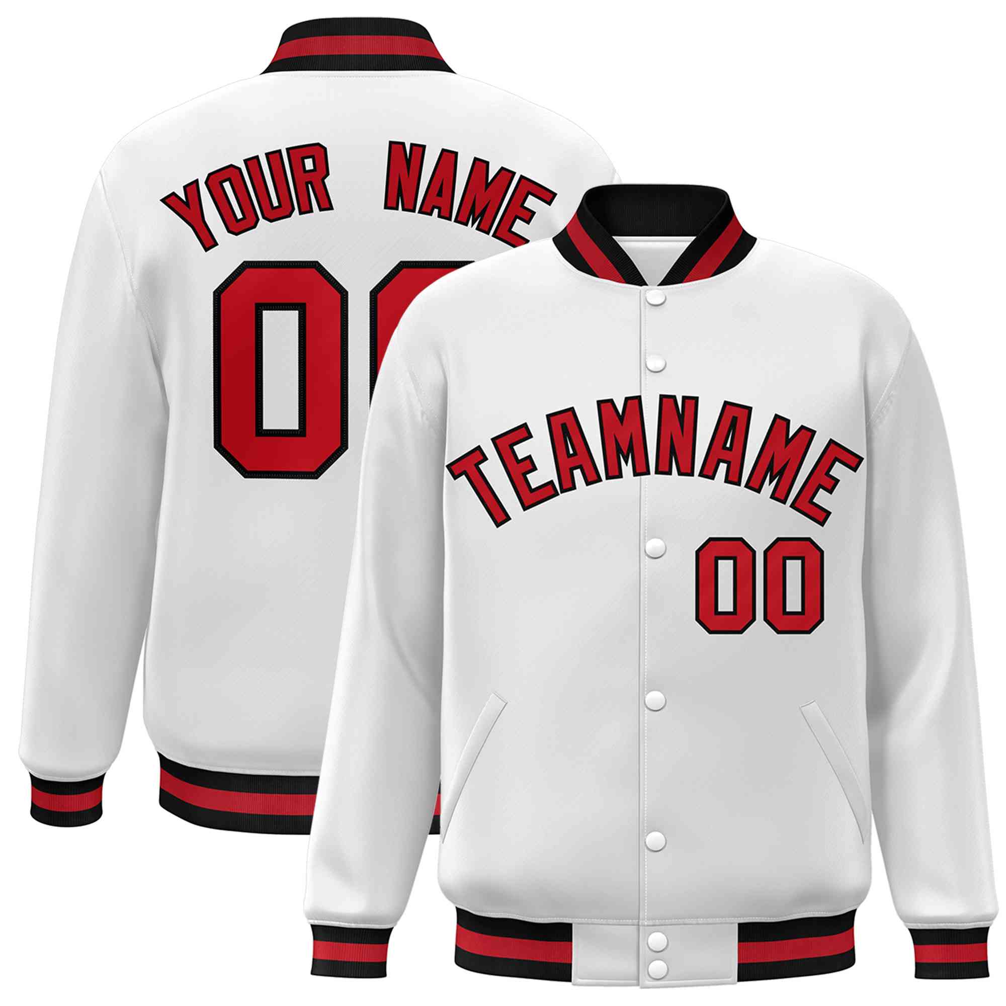 Custom White Red-Black Classic Style Varsity Full-Snap Letterman Jacket