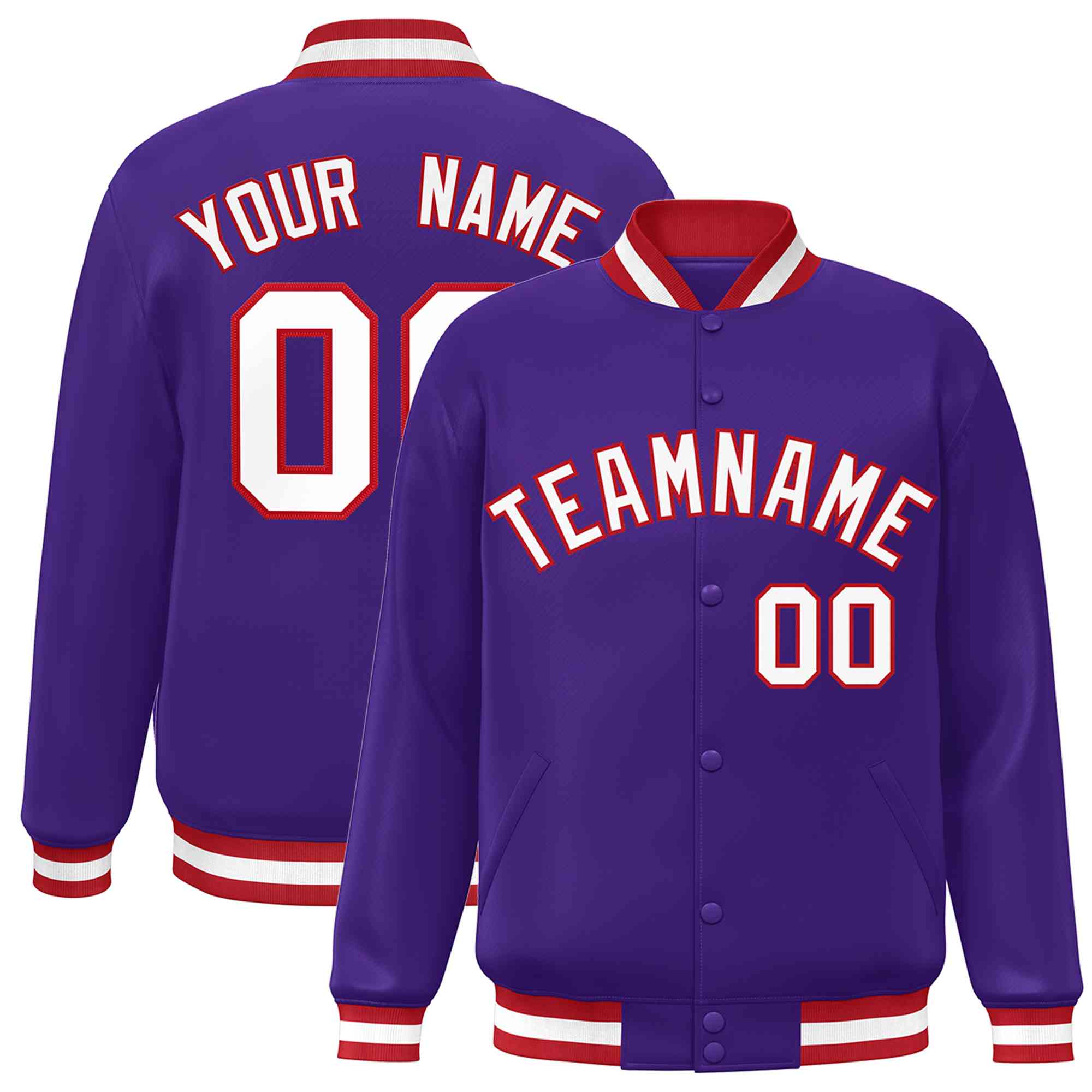 Custom Purple White-Red Classic Style Varsity Full-Snap Letterman Jacket