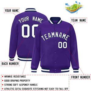 Custom Purple White-Navy Classic Style Varsity Full-Snap Letterman Jacket