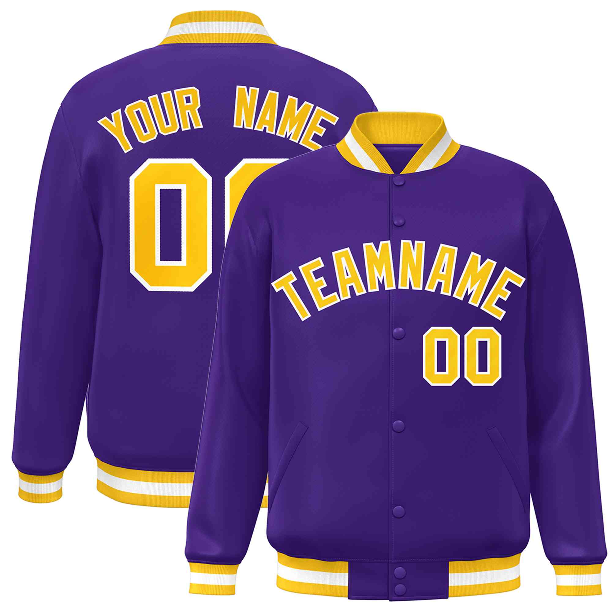 Custom Purple Gold-White Classic Style Varsity Full-Snap Letterman Jacket